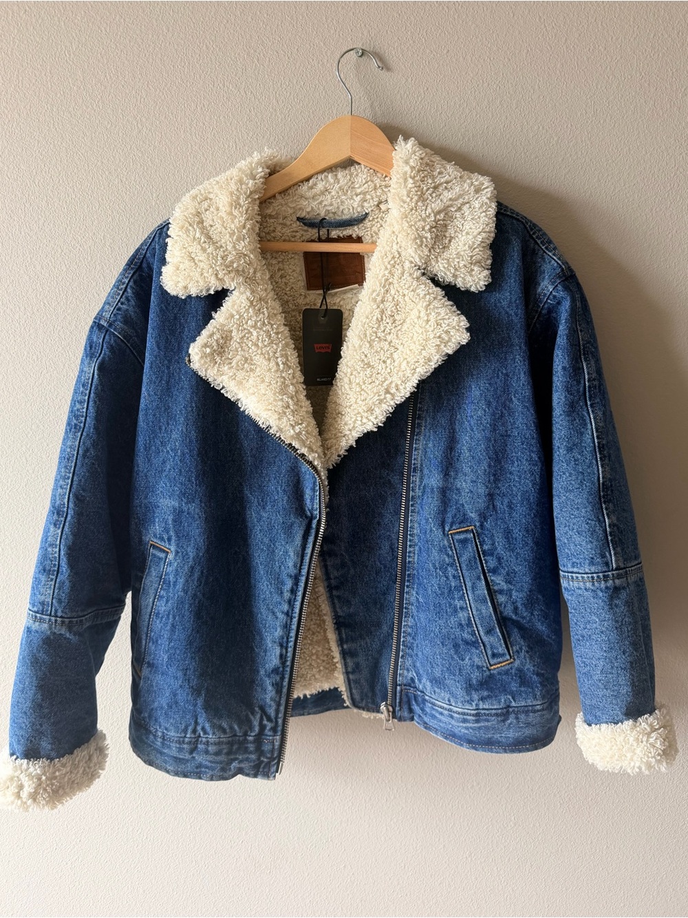 Levi Strauss & Co. Premium Sherpa Lined Women's Zip Flight Jacket - Blue/Small
